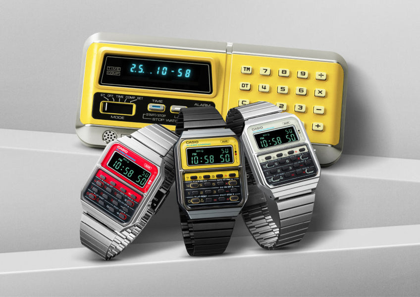 CASIO Creates the All-New Heritage Colors Series Inspired by Calculator Products. CASIO Vintage Calculator Watches Take Us on a Vintage Fashion Journey: Perfectly Recreating the Nostalgic Retro Trend! Introducing the CA-500WE and A168WE Series.