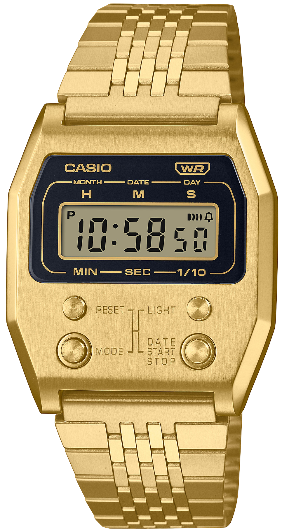 Casio Vintage A1100 Series 52QS-14B Homage Electronic Unisex Gold Watch A1100G-5 www.watchoutz.com