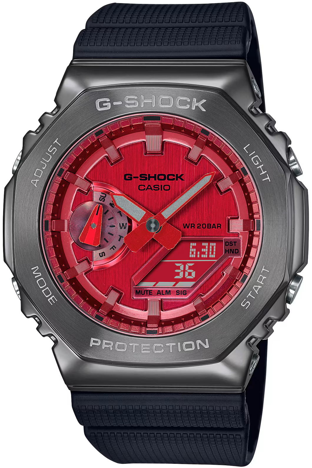 Casio G-Shock Metal Covered Bezel GM-2100 Series Grey & Red GM2100B-4A  GM-2100B-4A www.watchoutz.com