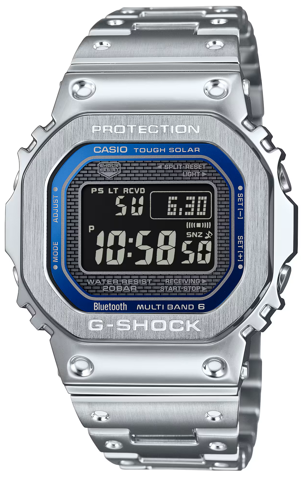 Casio G-Shock Full Metal Square Face Silver Vibrant Blue Dial GMW-B5000D-2 GMWB5000D-2 www.watchoutz.com