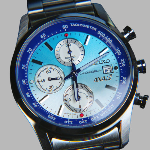 Seiko X ANA 787 Collaboration Limited Edition Quartz Chronograph Stainless Steel Watch, SZER114.  Available on Watchoutz.com, the best online watch shop for authentic Japanese watches. Experience fast international shipping and join countless satisfied customers who have enriched their horology collections with our genuine watches