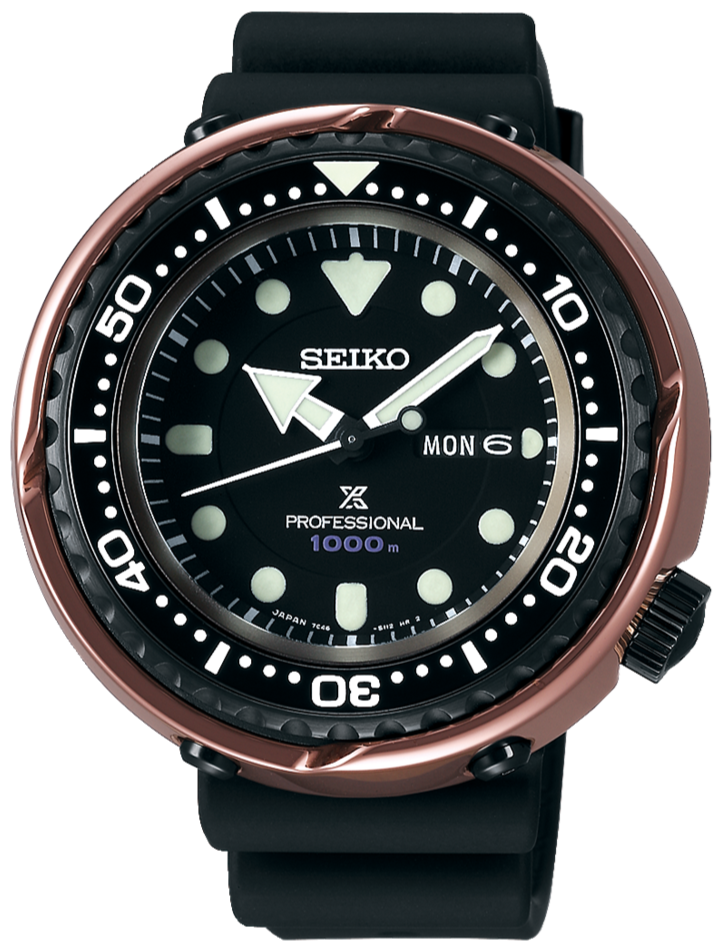 Seiko Prospex Sea Professional Quartz 1000M Diver Rose Gold Tuna Can S23627 S23627J1 SBBN042 www.watchoutz.com