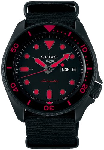 Seiko 5 Sports Street Style SKX Automatic Black with Red Indexes SRPD83 SRPD83K1. Available at Watchoutz.com, your best online watch retailer based in Hong Kong, buy brand new genuine Japanese watches with confidence, fast international shipping, Satisfied customers proven. Visit Watchoutzinternational for your next horology hunt.