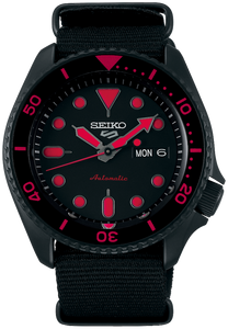 Seiko 5 Sports Street Style SKX Automatic Black with Red Indexes SRPD83 SRPD83K1. Available at Watchoutz.com, your best online watch retailer based in Hong Kong, buy brand new genuine Japanese watches with confidence, fast international shipping, Satisfied customers proven. Visit Watchoutzinternational for your next horology hunt.