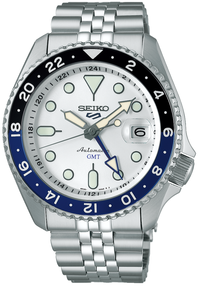 Seiko 5 Sports SKX Series 2024 Sport Style Mechanical Automatic GMT Stainless Steel Watch SSK033 SBSC017 SSK033K1, Caliber 4R34, Watchoutz.com, Best Online Watch Shop, No Fake, Genuine Product, Fast International Shipping, Buy New Seiko, Japanese Watches, White Dial