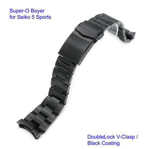 Super-O Boyer Stainless 316L Steel Watch Bracelet for Seiko 5 Sports 22mm